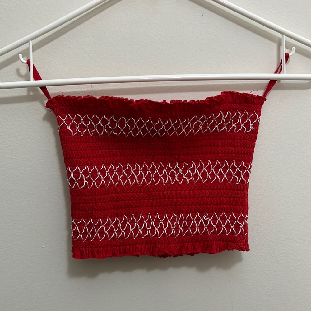 Garage Ruched Red Sleeveless Crop Top, Size Small